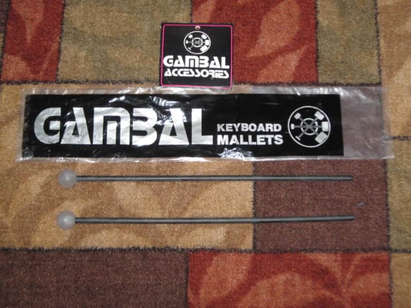 one pair new old stock Gambal GPL(UG13GPLXX) Percussive Keyboard Mallets (for xylophones and glockenspiels), 1 inch Clear (but cloudy) Hard Nylon Ball Heads with Black Synthetic Shafts, with original packaging - from 1990s - early 2000s image 1