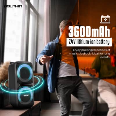 Dolphin SP-2080RBT Dual 8-Inch High Power Portable Bluetooth, Wireless Microphone, Deep Bass, LED Lights, USB/SD Card, Rechargeable Battery - Ideal for DJ, Outdoor & Indoor Events image 7