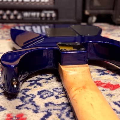 1999 Jackson Dinky HSS w/ Reverse Headstock + Shark Fins - Blue image 22
