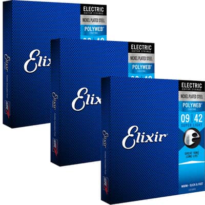 3 Sets of Elixir 12000 Electric Nickel Plated Steel with POLYWEB Coating Guitar Strings (9-42)