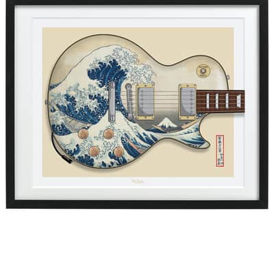 Gibson Les Paul Body Shape, Japanese Great Wave Guitar Art Print, Guitar Wall Art,Poster, 16x20" image 1