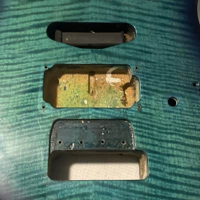 1987 Korean Ibanez RG250 Transparent Blue Flame Maple Guitar Body Powerocker Ready image 6
