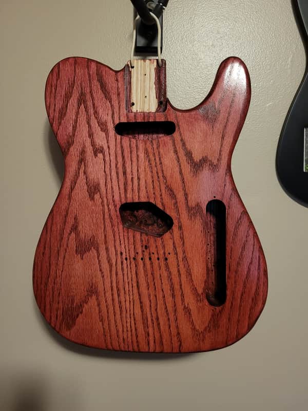 Unbranded Tele style Solid Ash, chambered with a 1/4" Oak top, Clear coat over stain Clear coat over stain image 1
