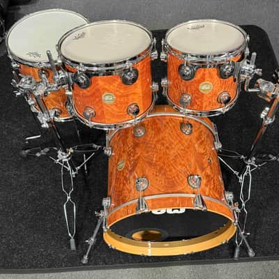~WOW!~ Early DW Collector's Standard Maple 4-Piece 10/12/14/20 Drum Kit Set in Natural Gloss Lacquer over Exotic Okuome Feather with Chrome Hardware image 12