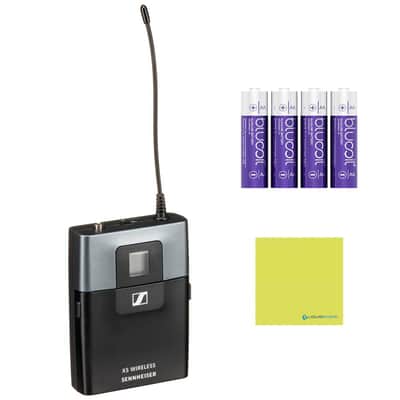 Sennheiser SK XSW Wireless Bodypack Transmitter – A Range Bundle with 4X Blucoil AA Batteries & Polishing Cloth – Rugged Design, Secure Transmission, and Extended Battery Life, (SK-XSW-A),Black image 1