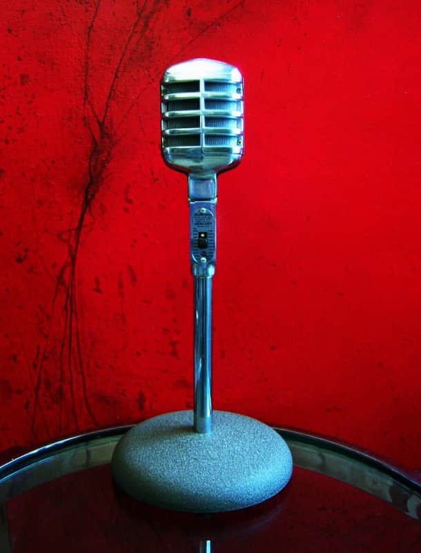 Vintage 1950's Electro-Voice 911 Mercury Omnidirectional Crystal Microphone w period Atlas DS5 stand prop display image 1