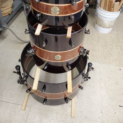 HHG Drums Wenge, Leopardwood, Curly Maple Segmented Kit  2022 Natural High Gloss Lacquer image 13
