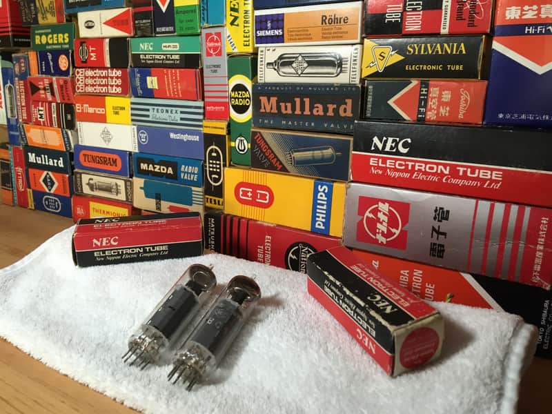 2 NEC Nippon Japan 6BQ5 EL84 Audio Tubes ~ BlackPlate Wings ~ NOS Matched Pair ~ Neutral Uncolored Tone Phenomenal Bass Smoth Warm Vintage image 1