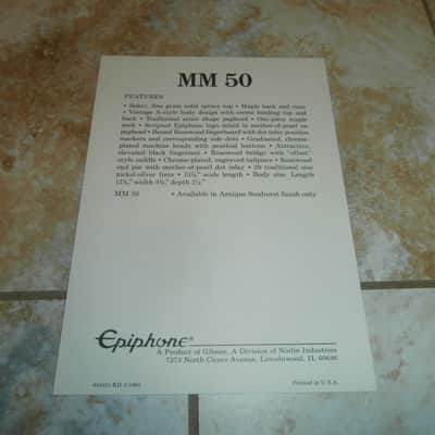 Vintage 1980 Epiphone MM 50 Mandolin Promotional Card! Rare, Original Case Candy! image 2
