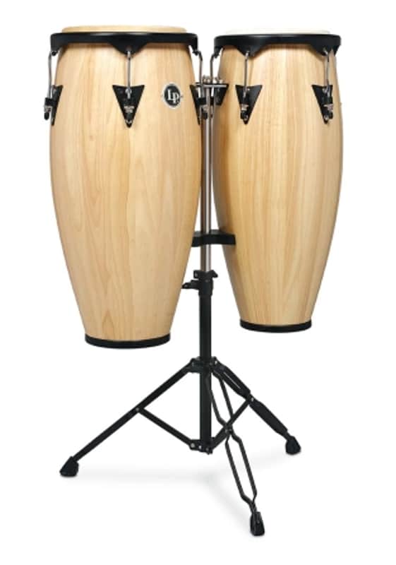 Latin Percussion Lp City Series 10-inch And 11-inch Conga Set With Double Stand - Natural Gloss, LP646NY-AW image 1