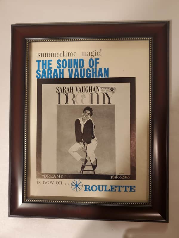 1960 Roulette Records Color Promotional Ad Framed Sarah Vaughan Dreamy Original image 1