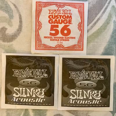 3 Single .056 Gauge Guitar Strings (Ernie Ball) 2 Bronze Slinky, 1 Nickel-Wound image 1