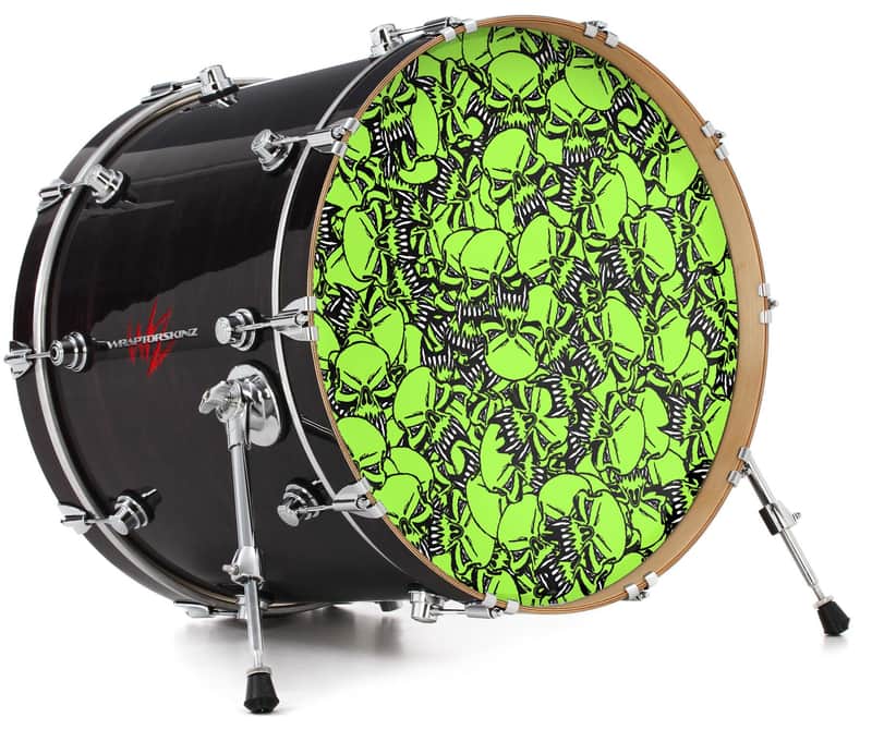 Decal Skin FITS 22" Bass Kick Drum Scattered Skulls Neon Green HEAD NOT INCLUDED image 1