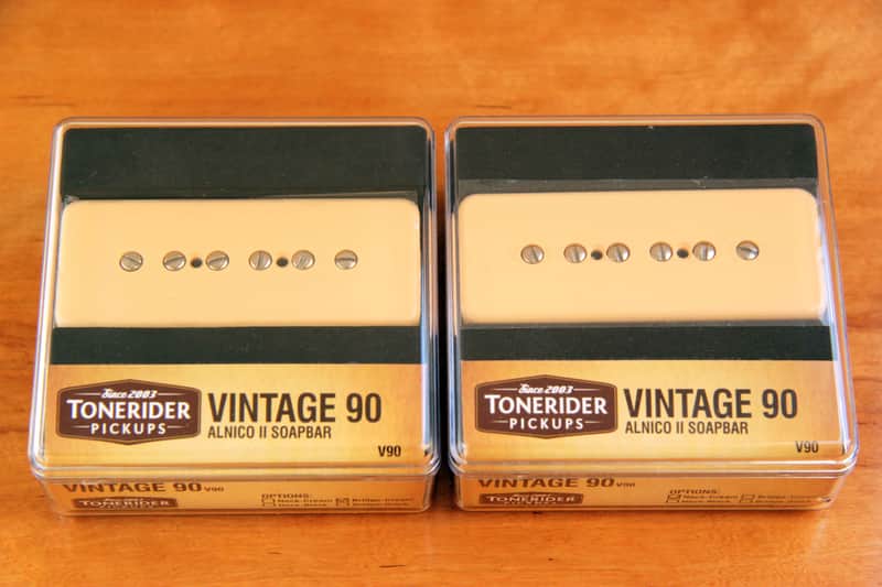 TONERIDER V90 VINTAGE P90 Soapbar SET Alnico II Cream Scatterwound 7.6+7.9 k GREAT SUSTAIN 2021 image 1