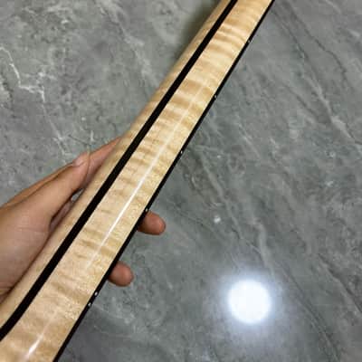 22 frets Gloss Flame Maple Electric Guitar Neck parts Maple Block Inlay Binding image 5