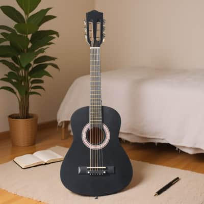 Cxxss Matte Black 30-inch Round Acoustic Guitar with Picks, Strings, Capo, Case, Tuner, and Strap image 11