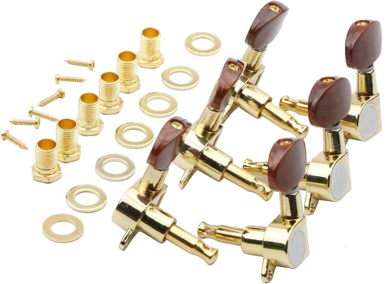 3R 3L Semi-Closed Golden Guitar String Tuners Tuning Keys Pegs Machine Heads Knobs Locking Tuners for Acoustic, Electric Guitar image 1