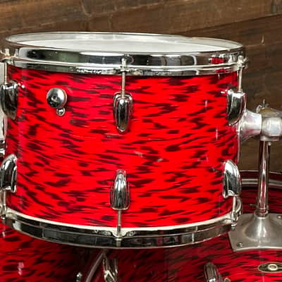 1960s Slingerland 4pc Drum Set Red Tiger Pearl 22/12/13/16 image 5