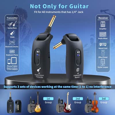 2.4GHz Wireless Guitar System Rechargeable Audio Wireless Transmitter Receiver for Guitar Bass Electric Instruments,Over 30m/100 Feet Transmission,270°Rotatable,4hours Woring Time（A9 Black） image 3