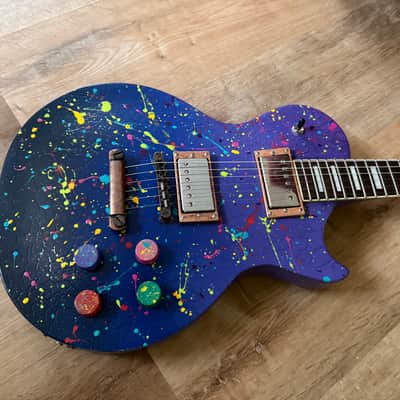 Custom Hand-painted LP Style Guitar - Blue/Purple Splatter Finish image 14