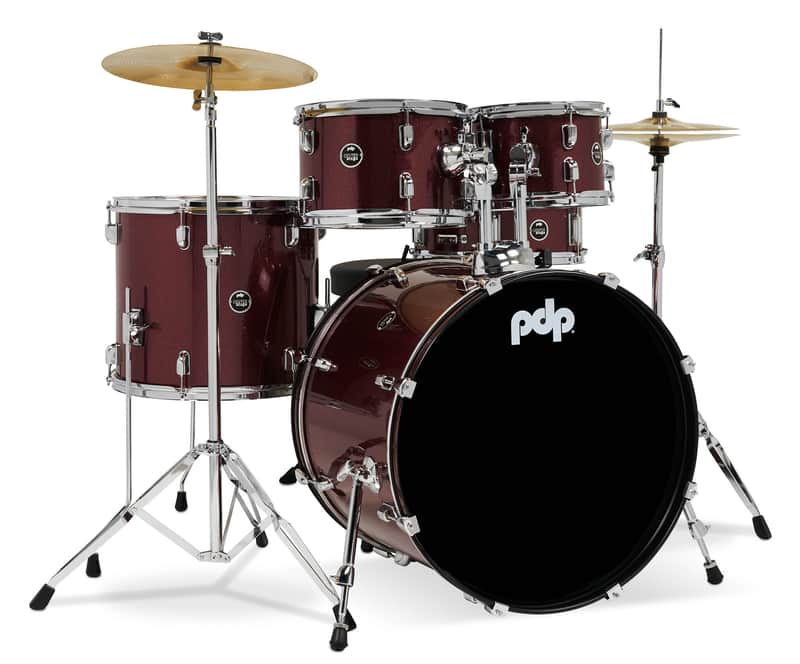 PDP Center Stage Ruby Red Sparkle 5pc Kit 7x10, 8x12, 14x16F, 16x22, 5x14 Snare. Hardware, Cymbals & Throne Included image 1