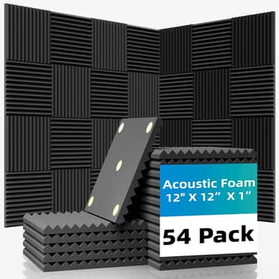 54 Pack Sound Proof Foam Panels |12"×12"×1" Quick-Recovery Soundproof Wall Panels | High Density Sound Dampening Panels for Home Studio |With Adhesive Stickers 270PCS image 1