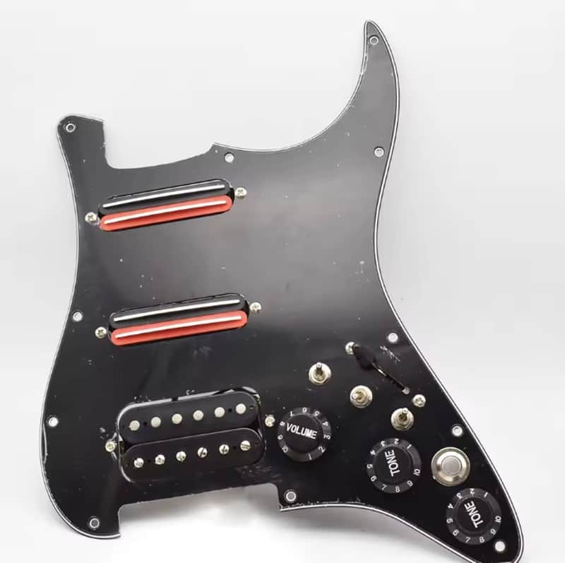 HSS Guitar Strat Style Loaded Prewired Pickguard, Red Dual Rail Pickups image 1