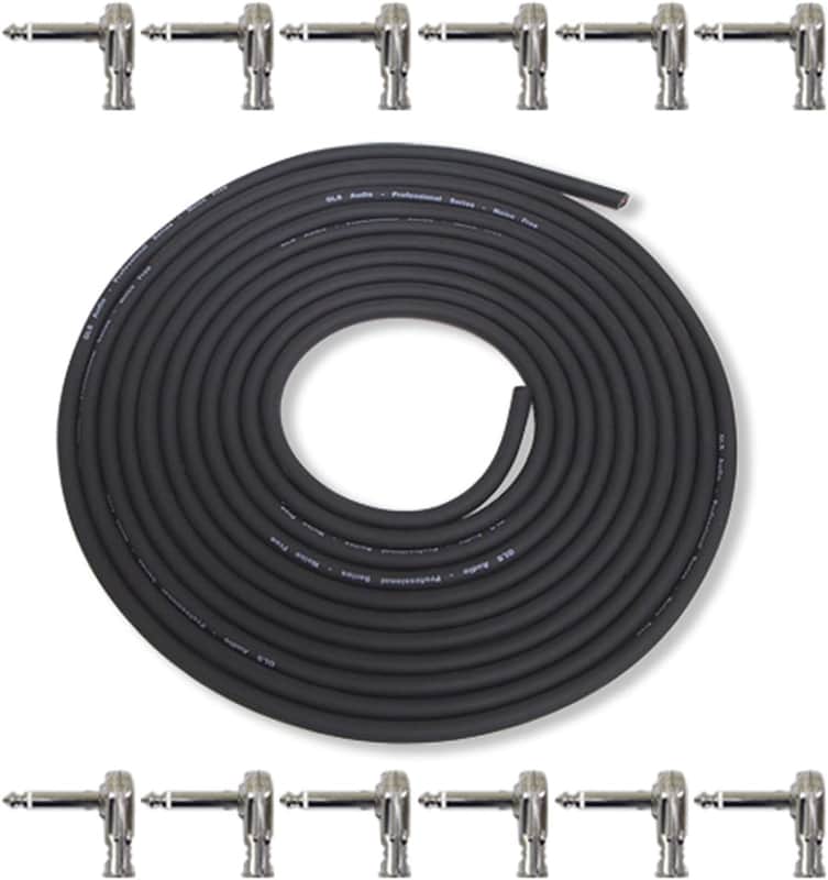 Pedal Board Kit DIY Patch Cables Cords - 15ft Cable with 12 Right Angled 1/4" TS Plugs - 15 Feet Wire with Low Profile Pancake Style Plug - 15' Pedalboard Cord image 1