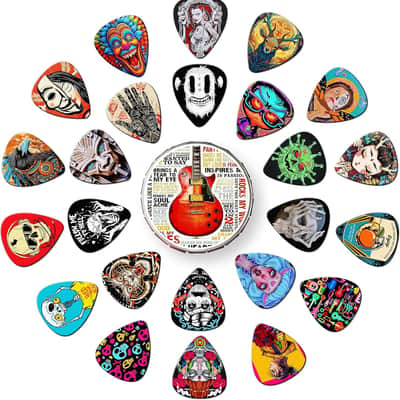 Guitar Picks 24 Pack 0.46 0.71 0.96 1.20 mm Thin, Medium, Heavy Picks with Tin Box,Bass Picks Variety Pack,Guitar Pick for Acoustic Guitar Electric Guitar Bass Ukulele (Set -5) image 1