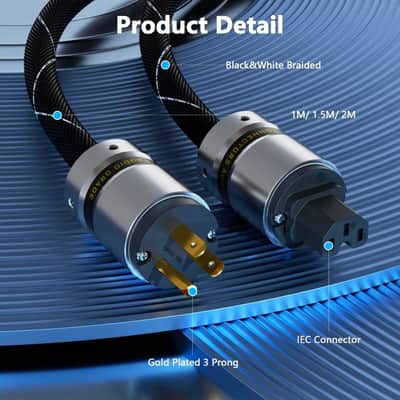 Audio Power Cords 12AWG Pure Copper 125V 15A Gold Plated Plugs (1M) 2024 - Black/sliver image 10