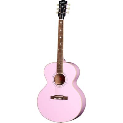 Epiphone J-180 LS Acoustic-Electric Guitar, Jumbo Pink, with Case image 2