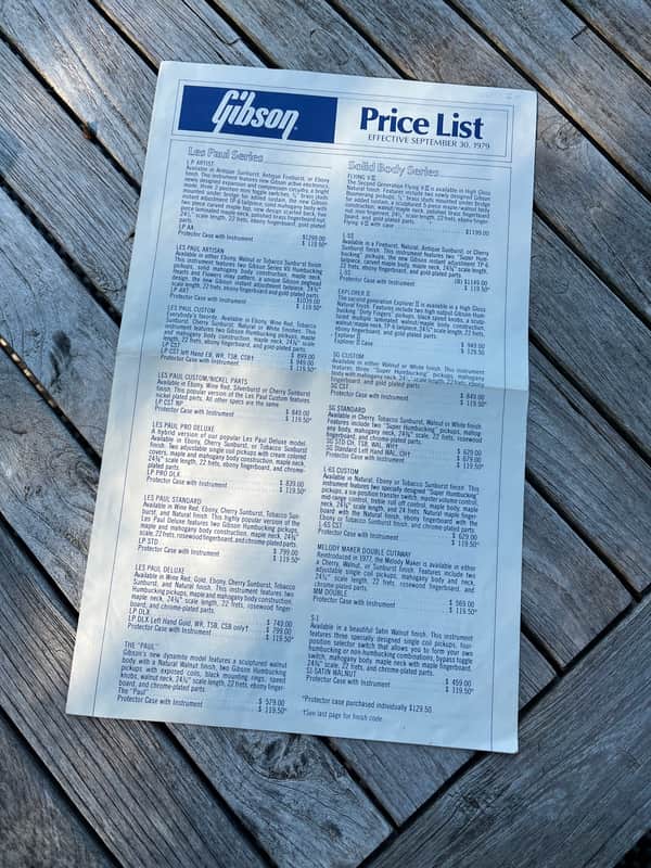 Gibson Price List 1979 memorabilia case candy image 1