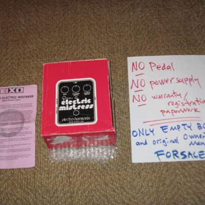 visibly used condition genuine Electro Harmonix EMPTY CARDBOARD BOX +orig Owner's Manual ONLY for EXO Stereo Electric Mistress (NO pedal, NO power supply, NO warranty/registration paperwork) 2010s, OUTER AREAS pink / GRAPHIC black & white, white image 1