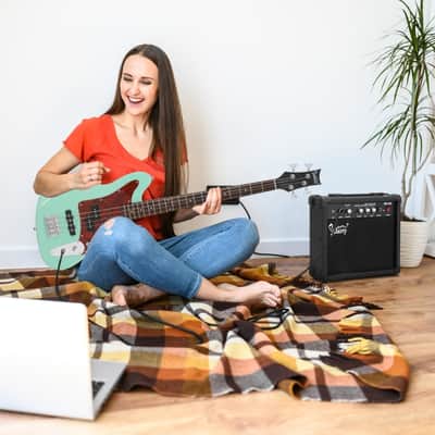 Glarry Green GIB 4 String Red Pearl Guard Bass Guitar w/20W Amplifier image 7
