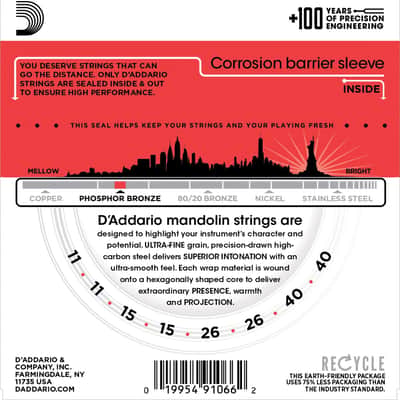 D'Addario EJ74 Phosphor Bronze Mandolin Strings, Medium, 11-40 image 2