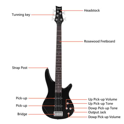 Glarry GIB Electric 5 String Bass Guitar Full Size Bag Strap Pick Connector Wrench Tool 2020s - Black image 5