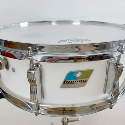 Ludwig Vistalite 5x14 8-Lug Snare Drum 1970s White Opaque Blue & Olive image 1