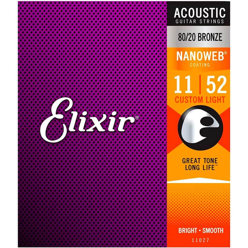 Elixir Nanoweb Acoustic 80/20 Bronze Strings, Custom Light 11-52 image 1