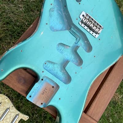 MJT Stratocaster body fits Fender 2015 *Metallic* Lake placid blue relic. Amazing finish checking! image 7