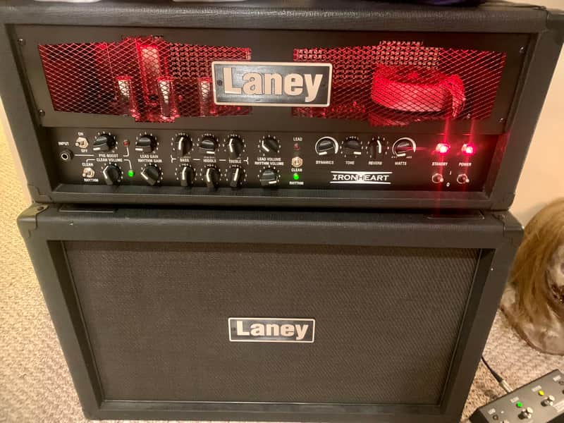Laney Ironheart IRT60H guitar amplifier head with a Laney IRT212 cabinet image 1
