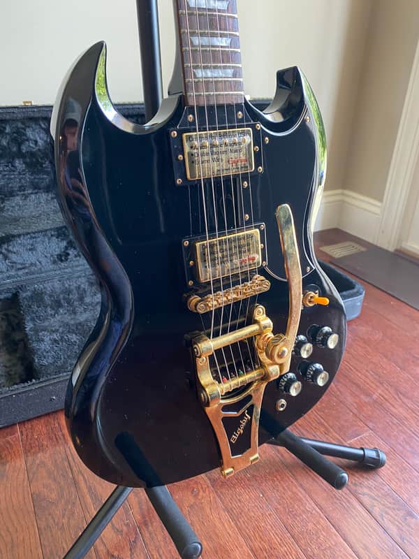 Epiphone SG Gold Hardware Bigsby Ebony | Reverb