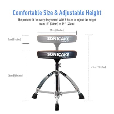 SONICAKE Drum Throne Adjustable Drum Stool Foldable with Anti-Slip Padded Seat Black image 2