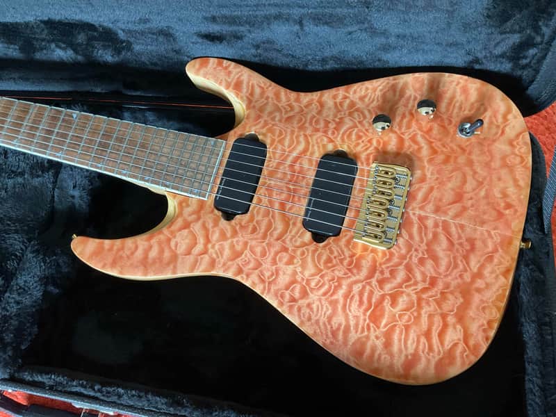 Refinished Jackson JS32-7 Dinky 7 String Guitar 3A Quilt Maple Coral Top image 1