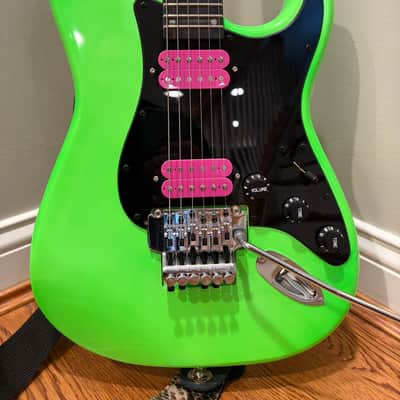 Unbranded Strat-style HH guitar with Floyd Rose - Neon Green image 2