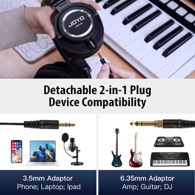 JOYO Studio Monitor Headphones Wired Audio Recording Monitor Headset Over Ear Headphones for Mixer Amplifier Podcast Keyboard Piano Deep Bass 3M Cable (JMH-01) image 4