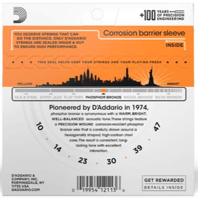 D'Addario Phosphor Bronze Acoustic Guitar Strings Set 10-47 Extra Light image 4
