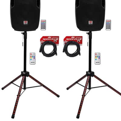 (2) Rockville BPA10 10" Powered 400w DJ PA Speakers wBluetooth+LED Stands+Cables image 1