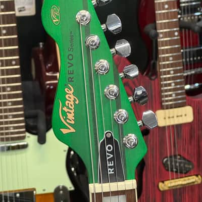 Vintage REVO Series 'Integra' Guitar ~ Green/Yellow Burst image 6