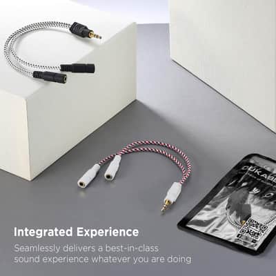 Headphone Splitter, Knitted 3.5mm Audio Splitter TRS 3-Pole Aux Splitter Cable for Headphones Earphones Speakers -Zebra White image 4