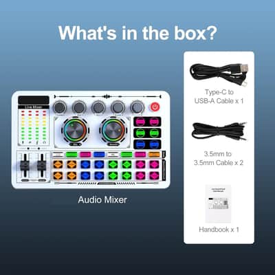 White Live Streaming Sound Card, Professional Audio Mixer, Voice Changer Soundboard with Audio Interface, Bluetooth, Noise Reduction, DJ Mixer Board for Live/Podcasting/Gaming image 2